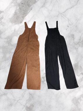 Jumpsuit Bibs Set Brown and Black Corduroy SHEIN